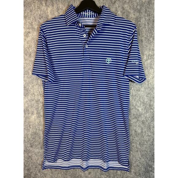 Draddy Sport Mens Blue Striped Small Golf Performance Polo MADE IN USA - Picture 1 of 8